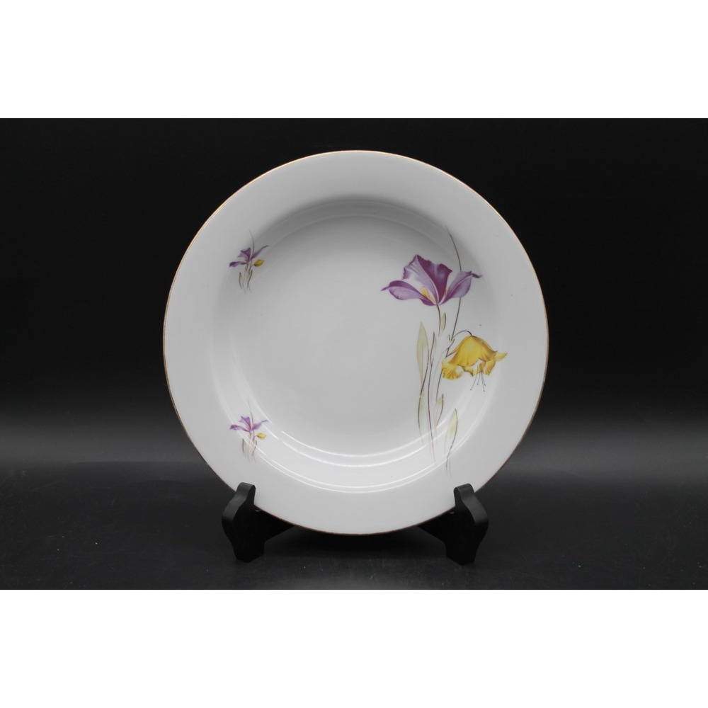 Set of 4 Winterling Bavaria Germany Purple Yellow Floral Rimmed Soup Bowls 9"